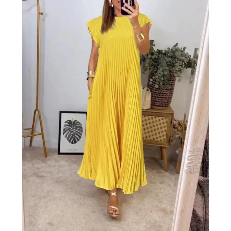 MODEGEIST Damen Maxi-Kleid Plissiert Fließend Elegant Vielseitig