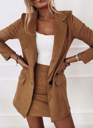 ModeGeist | Damen Blazer Rock Satz mit Langen Ärmeln