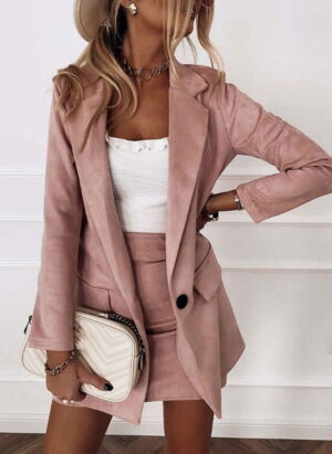 ModeGeist | Damen Blazer Rock Satz mit Langen Ärmeln