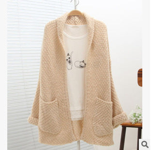 Damen grober Strick-Cardigan mit offenen Ärmeln und praktischen Taschen ModeGeist