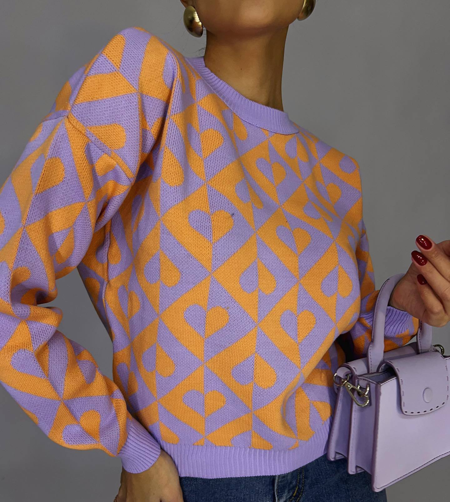 ModeGeist | Herzprint Strickpullover Weich und Trendy Einzigartiges Muster