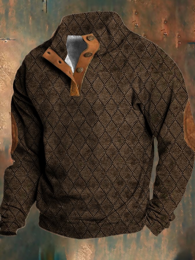 Fudus Retro Fleece Pullover: strukturiert, bedruckt, lässiger Schnitt