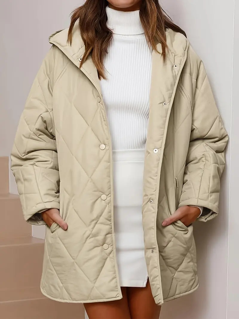 ModeGeist | Puffer schwarze und beige Winterjacke für Damen - warm und oversized