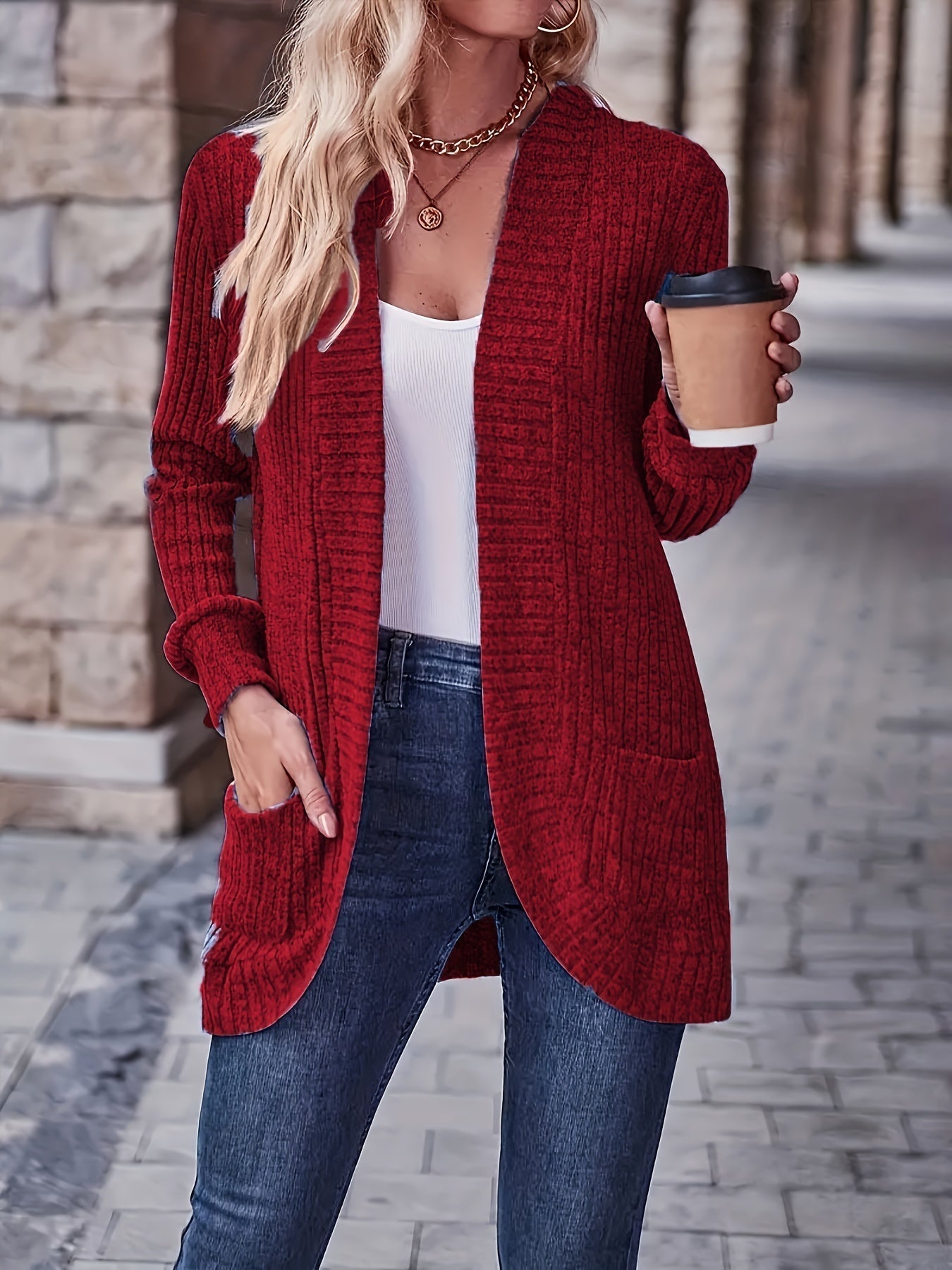 ModeGeist | Damen Freizeit Strickfleeceweste Mit Langen Ärmeln
