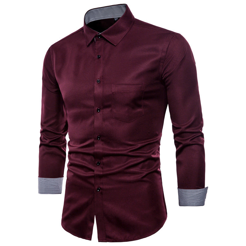 Herren Langarmhemd aus hochwertigem Satin mit modernem Slim-Fit ModeGeist