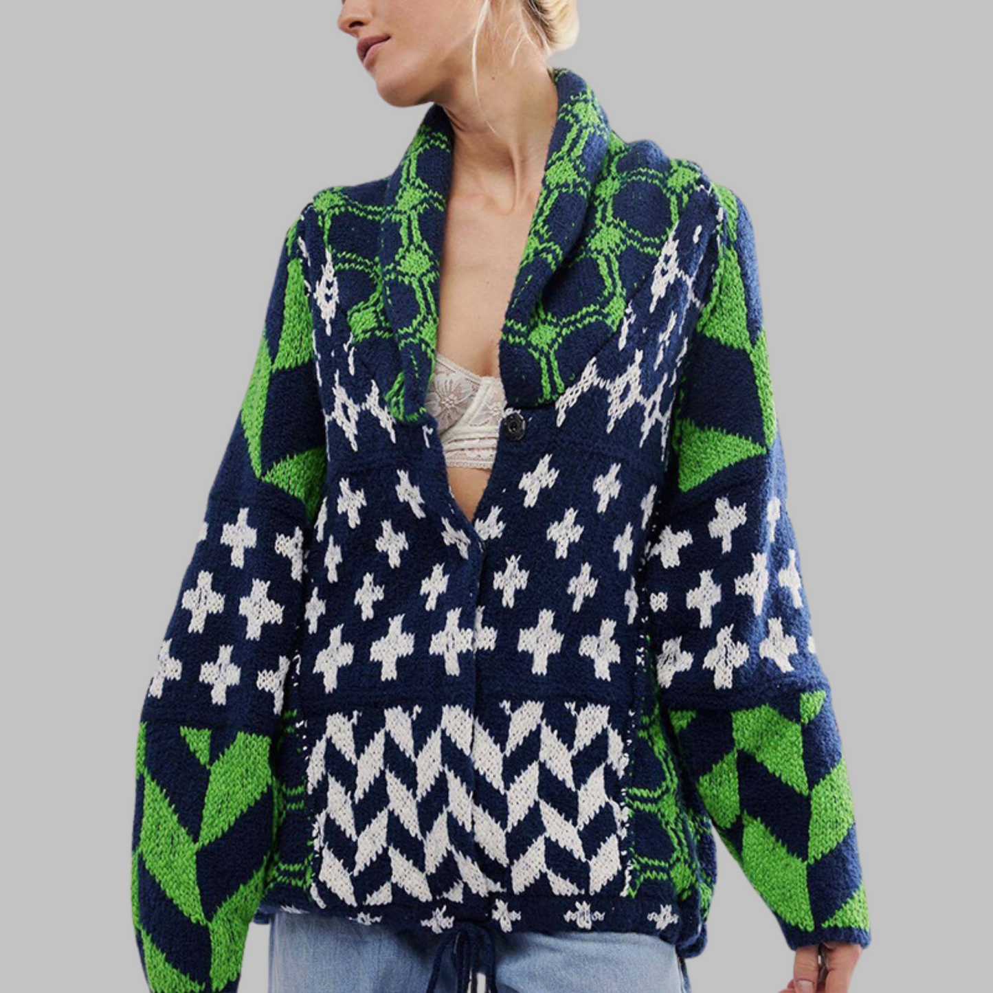 ModeGeist | Weiche Jacke mit Modernen Geometrischen Mustern