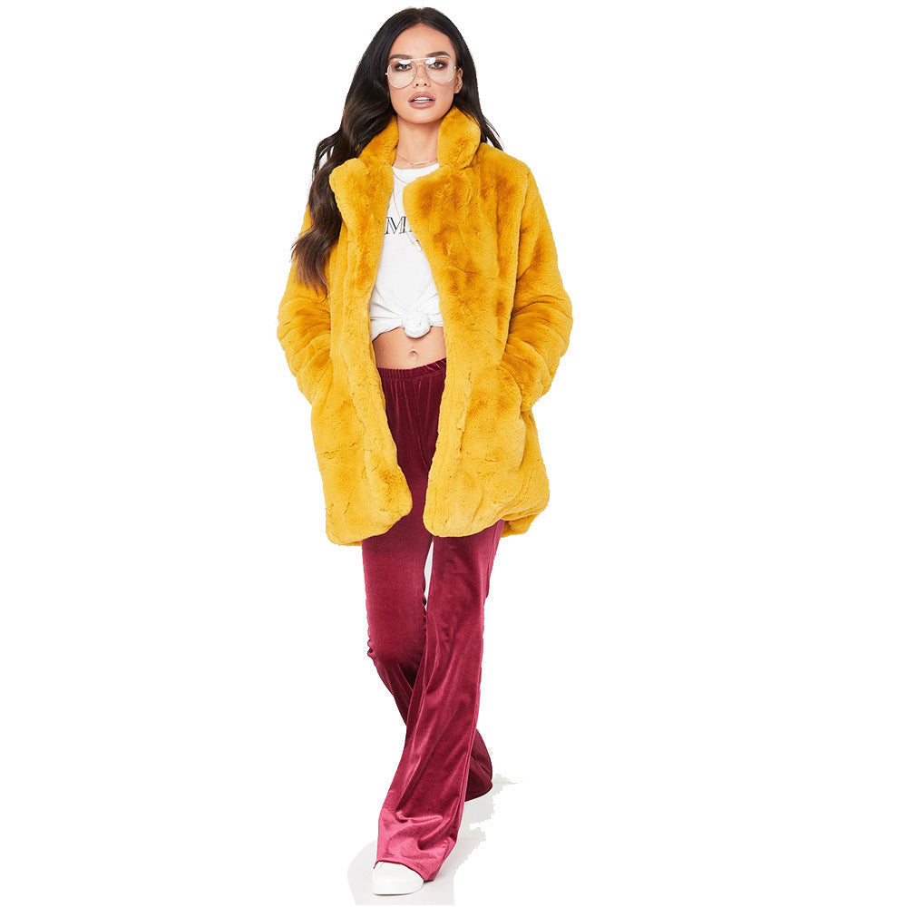 Damen Flauschige Langjacke aus Kunstpelz mit Kapuze ModeGeist