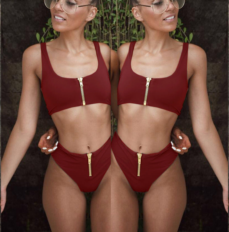 Moderner Bikini mit hohem Bund und Reißverschluss - zweiteilig