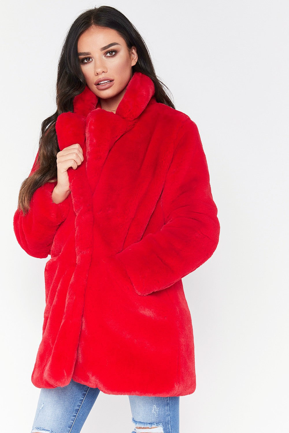 Damen Flauschige Langjacke aus Kunstpelz mit Kapuze ModeGeist