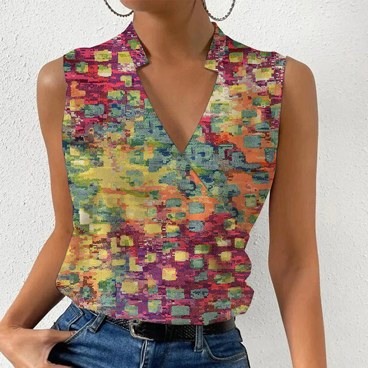 Fudus Sommer-Top: Ärmelloses V-Neck T-Shirt mit Print