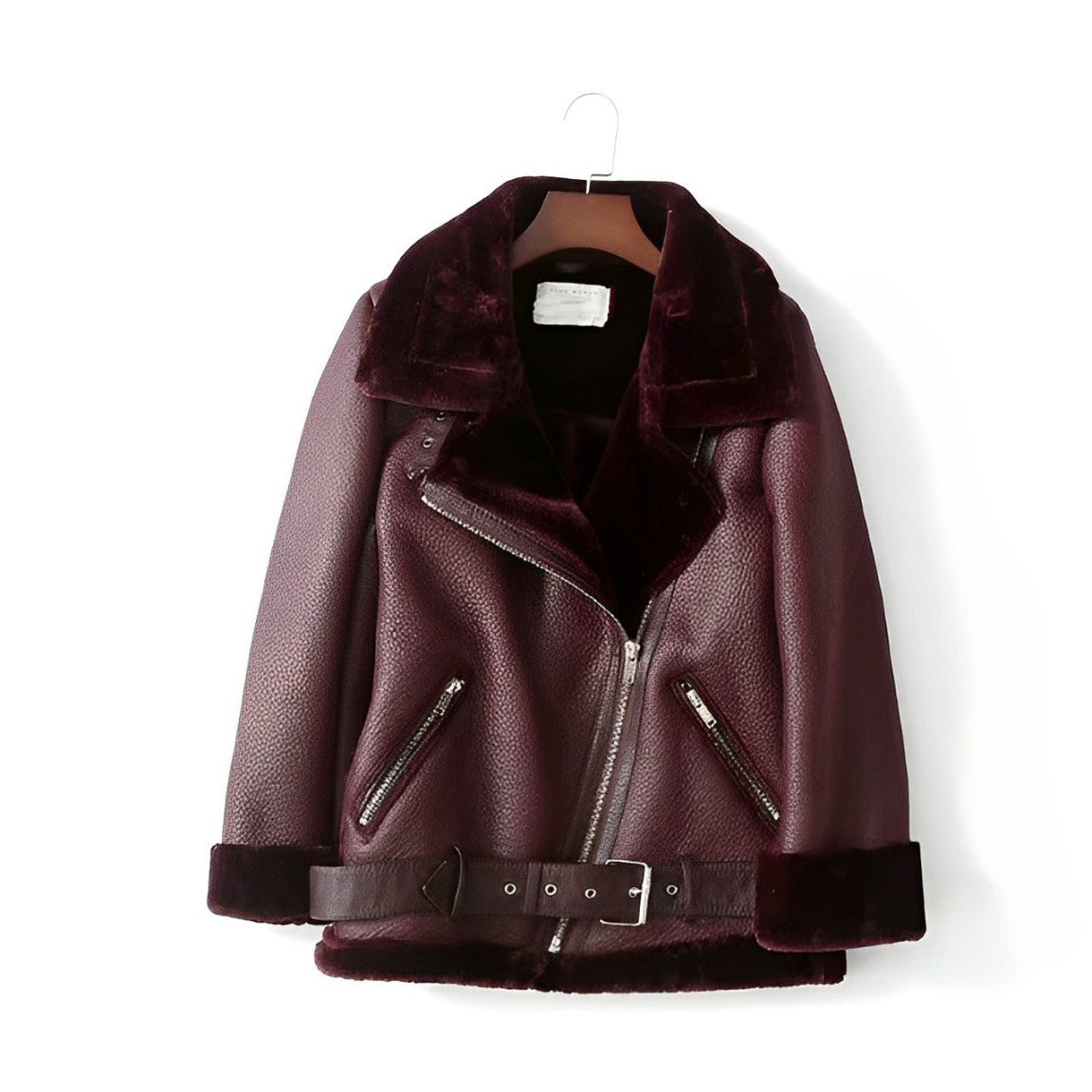 Edle Leder-Bikerjacke von Alva mit Polokragen und Gürtel