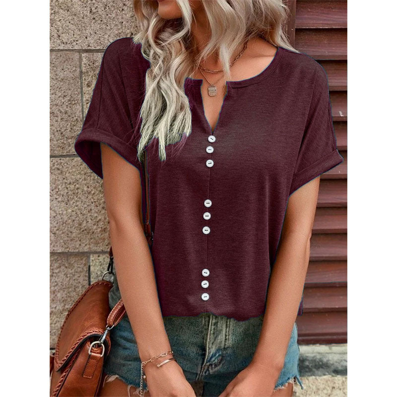 Fudus Kurzarm Bluse mit Knöpfen
