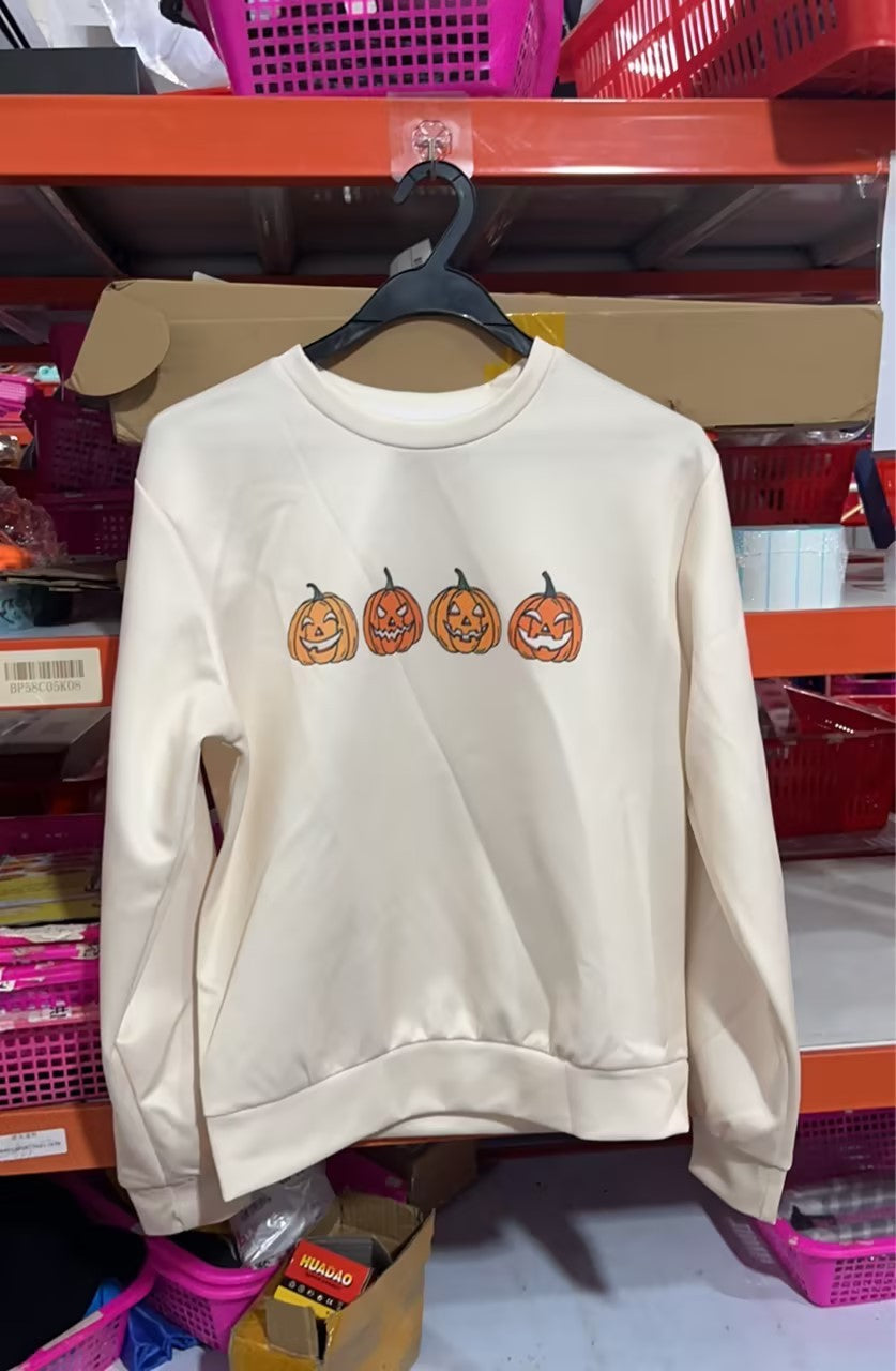 Fudus Damen Halloween Pullover mit Rundhals und Kürbisdesign