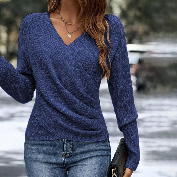ModeGeist | Wickelbluse Im Strickdesign Polyester-mischung Modern und Bequem