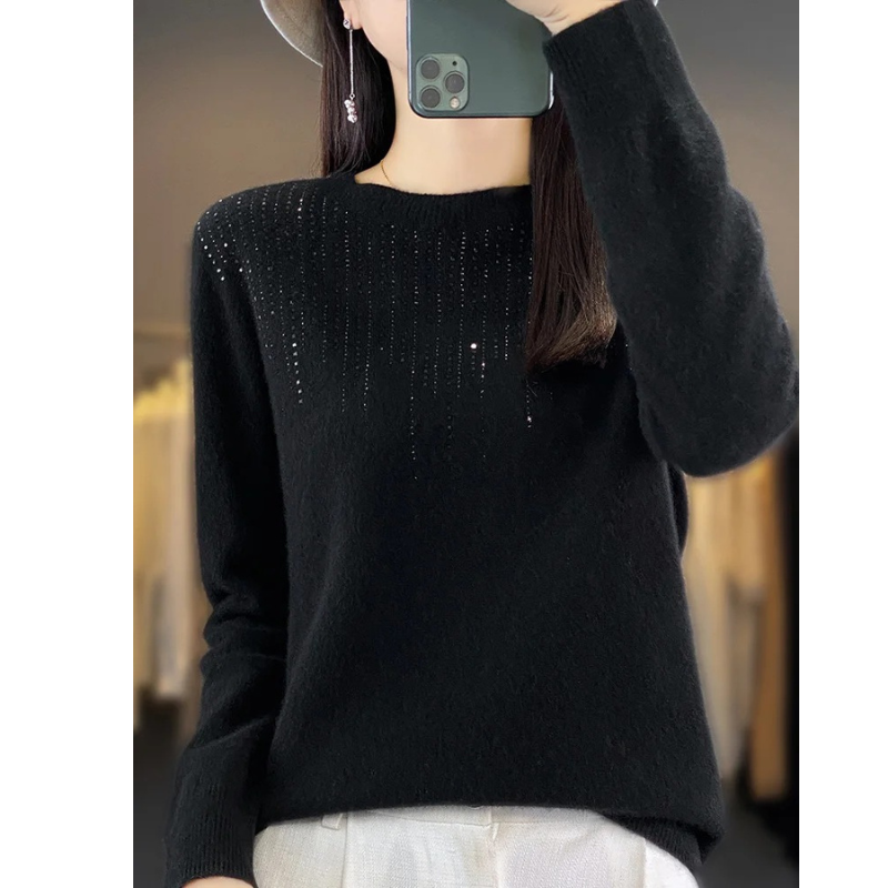 ModeGeist | Sweatshirt - Weicher Strickpullover mit funkelnden Details