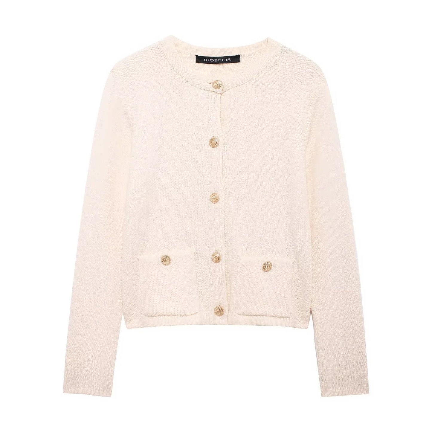 ModeGeist | Lässiger Cardigan mit goldenem Knopfverschluss für Damen