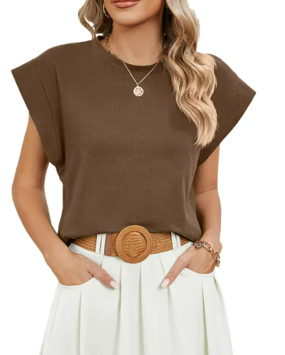 Fudus Damen Sommer T-Shirt, kurzärmelig, Rundhals, lässig
