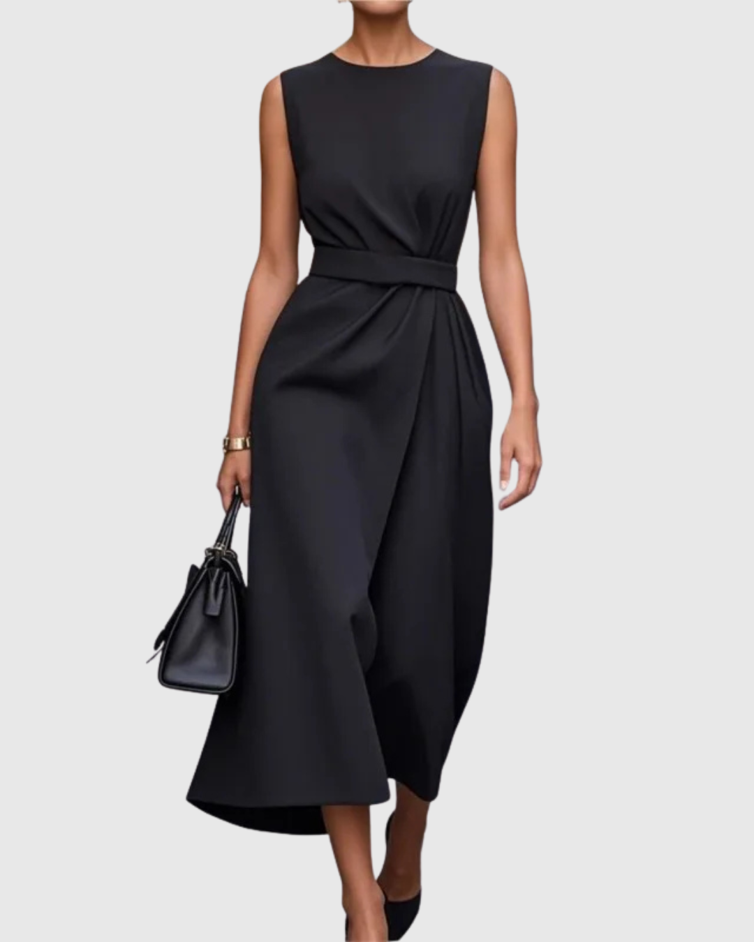 MODEGEIST Damen Midi-Kleid Ärmellos Twist-Detail Rostbraun