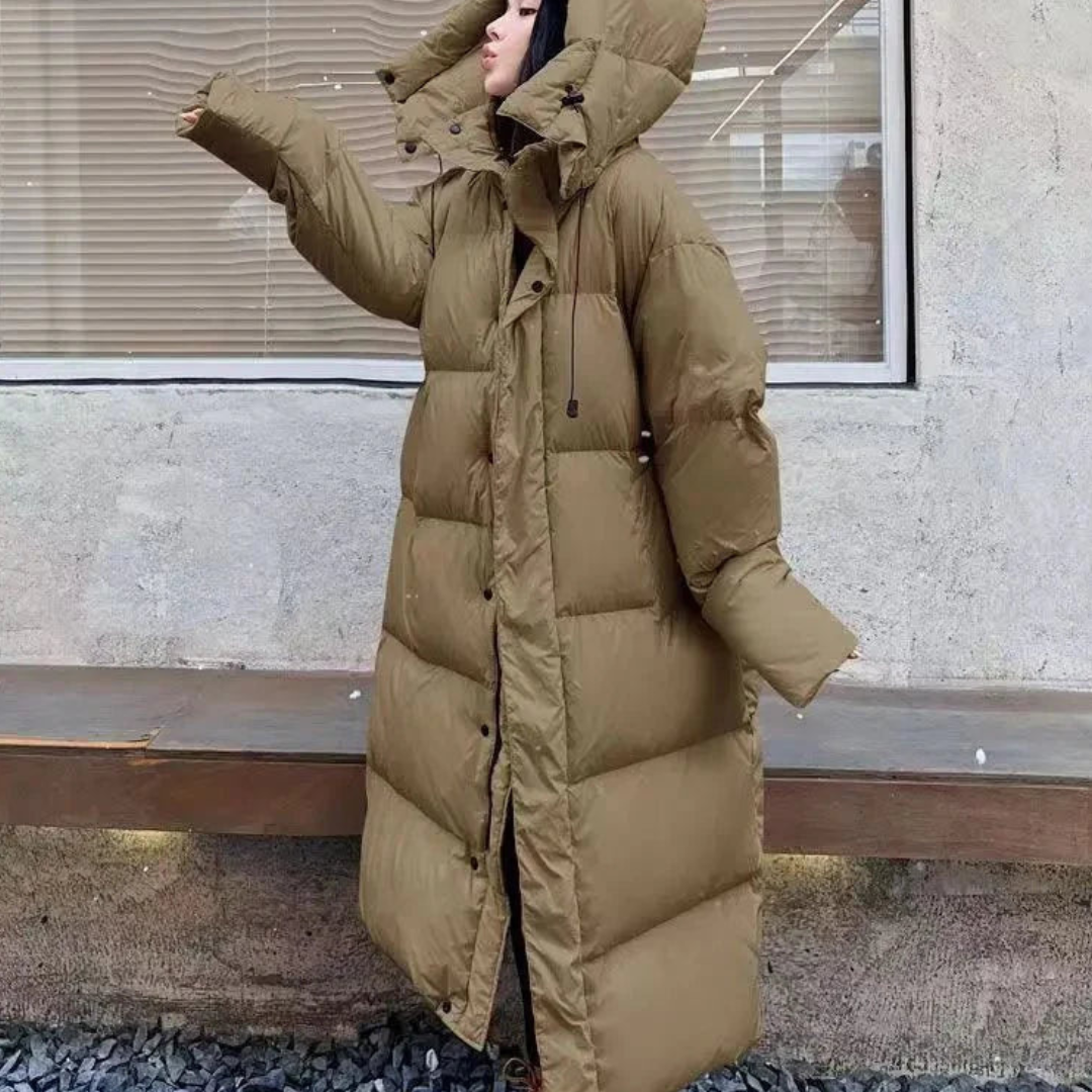 ModeGeist | Bequeme Winter Lange Puffer Kapuzenjacke Warm
