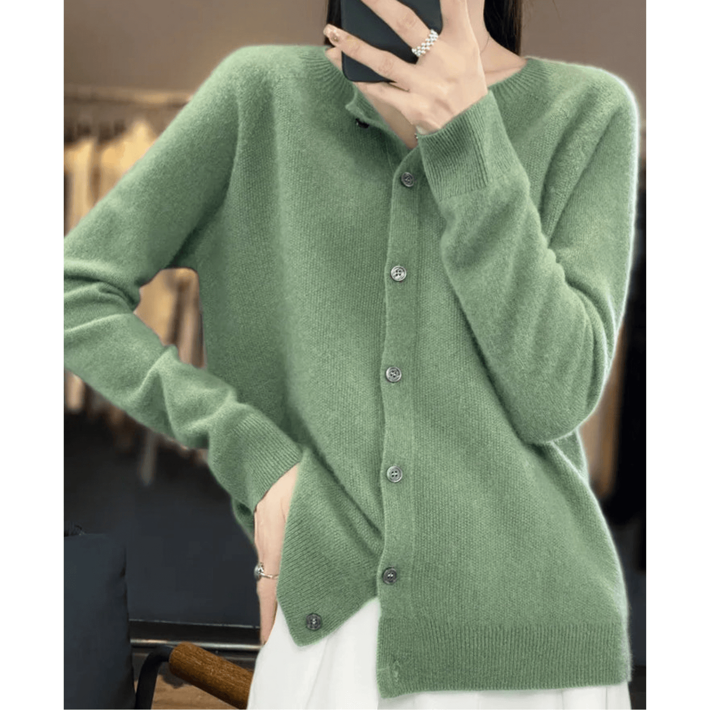 ModeGeist | Damen Feinstrickjacke Mit Rundhalsausschnitt