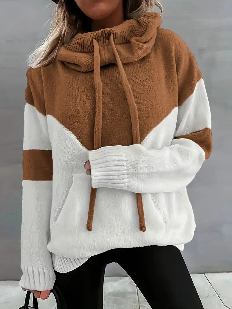 MARLENE: Strickpullover mit Kapuze, Kapuze größenverstellbar