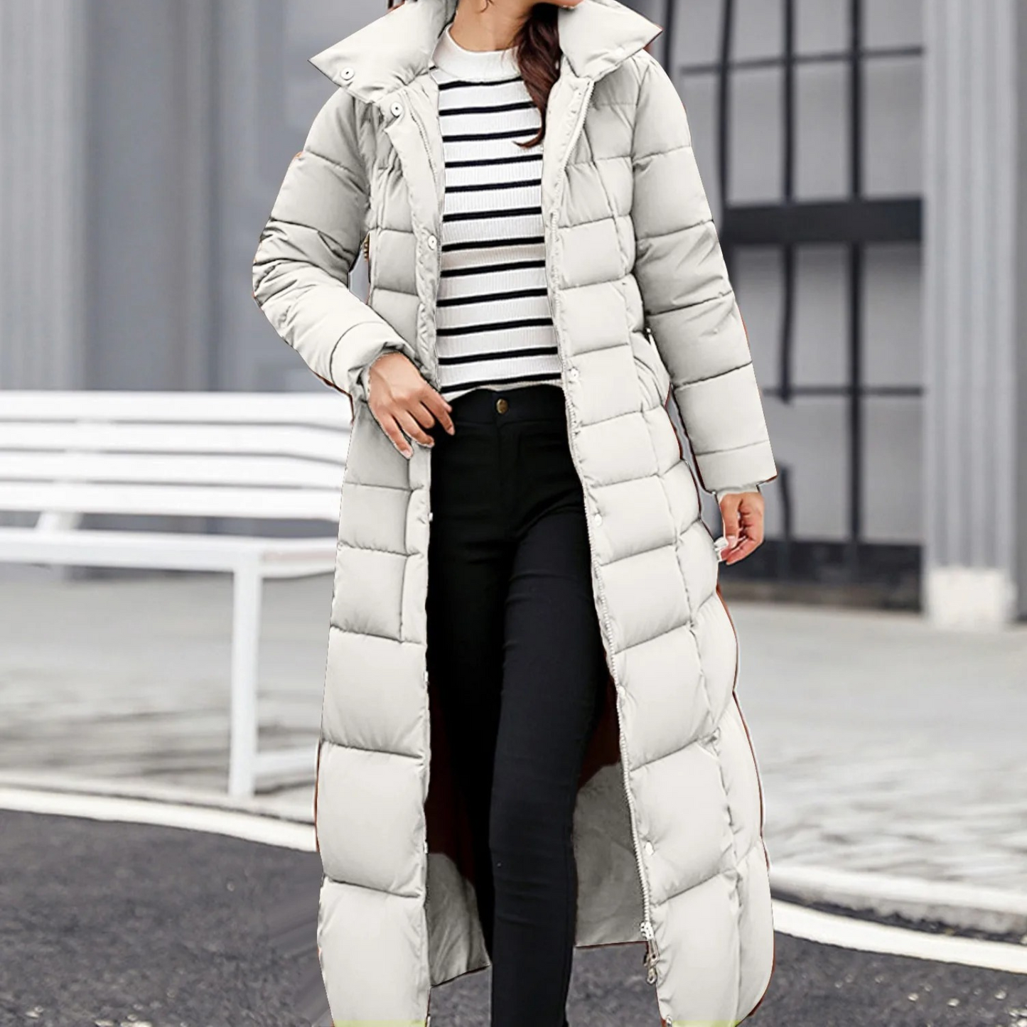 ModeGeist | Elegante Pufferjacke mit Umlegekragen und Knopf für Damen