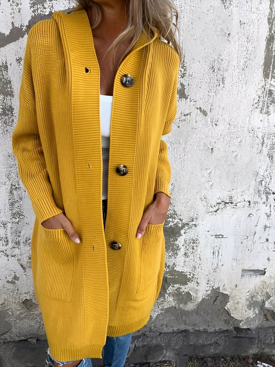 ModeGeist | Lässiger langer Cardigan mit Kapuze für Damen