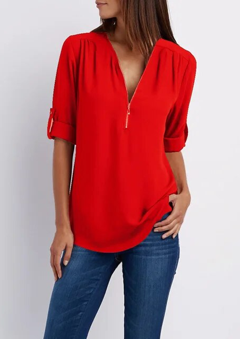 V-Ausschnitt Bluse mit Reißverschluss - Tina