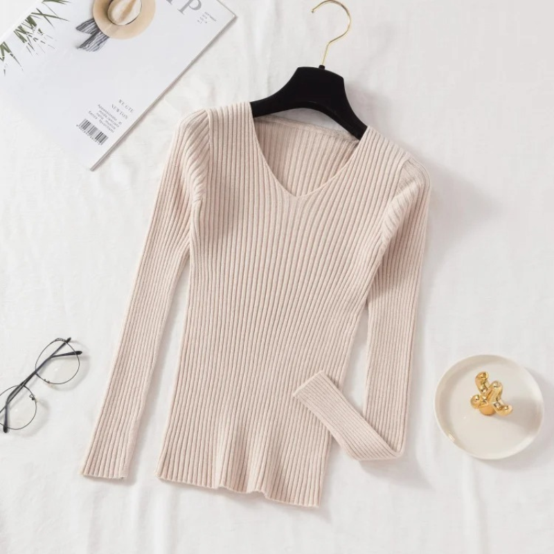 ModeGeist | Pullover - Slim-Fit Rippstrick V-Ausschnitt Pullover