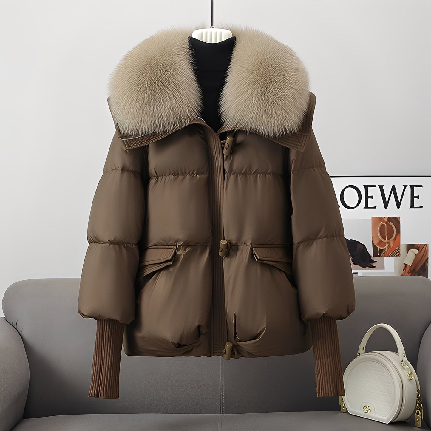 ModeGeist | eleganter Windbreaker Daunenjacke mit Pelzkragen für Frauen