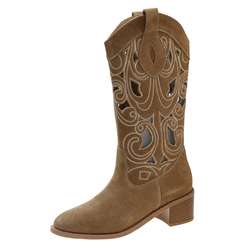 ModeGeist | Stylische Wildleder Western Cowboy Stiefel mit Ausschnitten