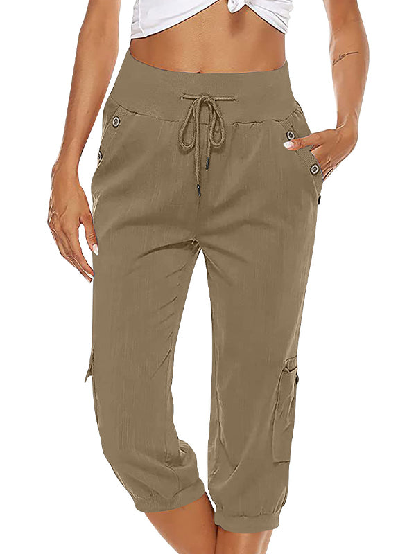 Kurze Damen-Leinenhose im Cargo-Stil