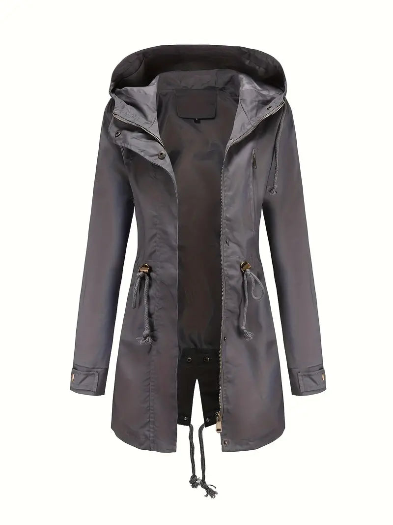 ModeGeist | Damen Langarm Wasserdichter Trenchcoat Mit Kapuze