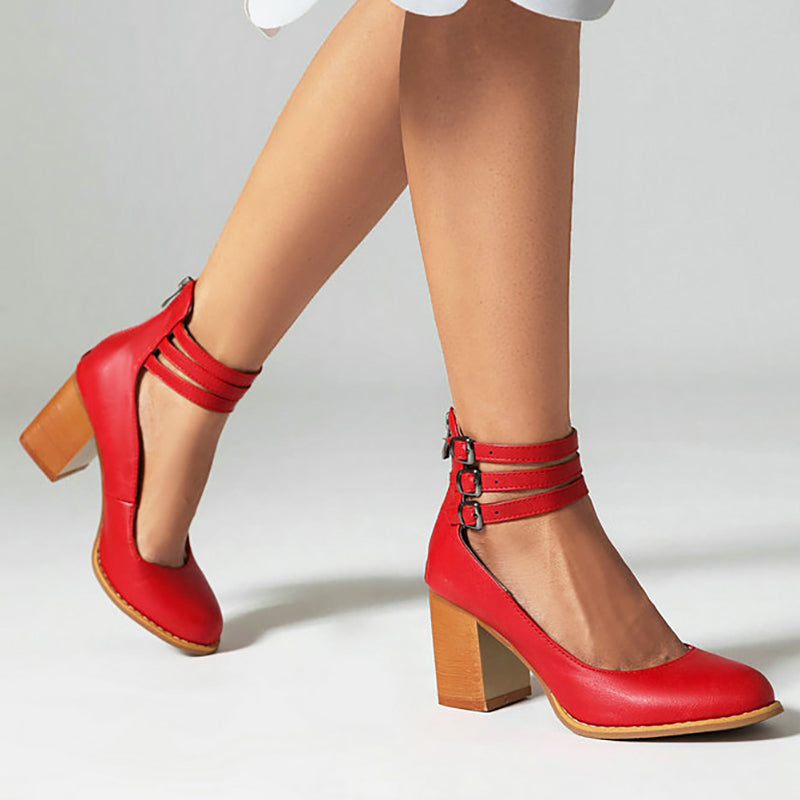 MODEGEIST Damen Sandalen Knöchelriemen Blockabsatz Elegant