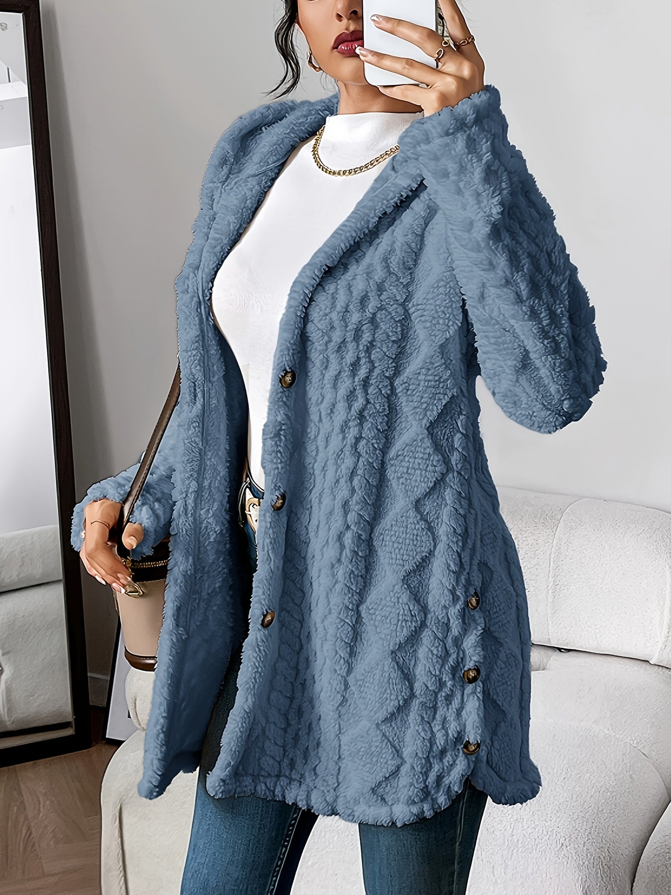 MODEGEIST Damen Kapuzen-Cardigan Weich Plüsch Warm Oversized