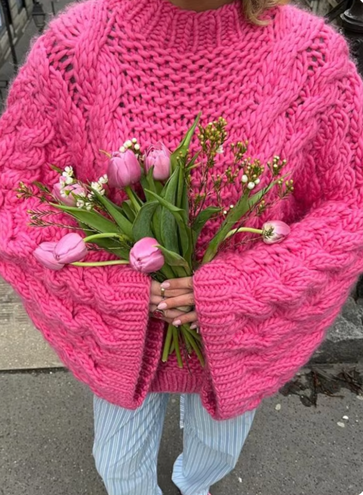 ModeGeist | Grobstrick übergroßer Pullover mit hohem Kragen