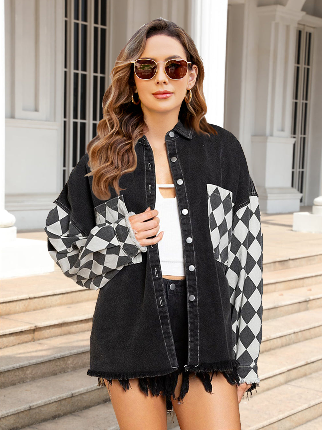 ModeGeist | Geometrische Rohsaum Denimjacke