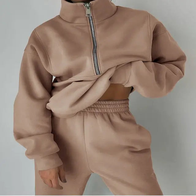 Damen Langarm-Sweatshirt und Hose mit Reißverschluss von Fudus