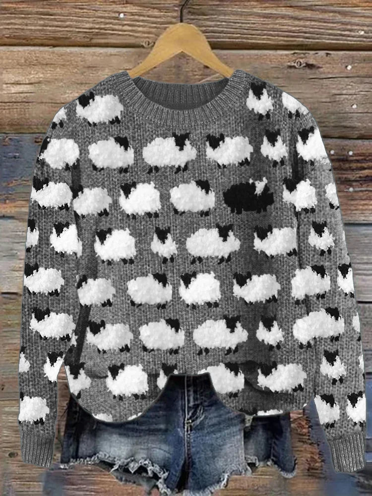 Pullover Marta: Grafik-Strickpullover mit Schaf-Design