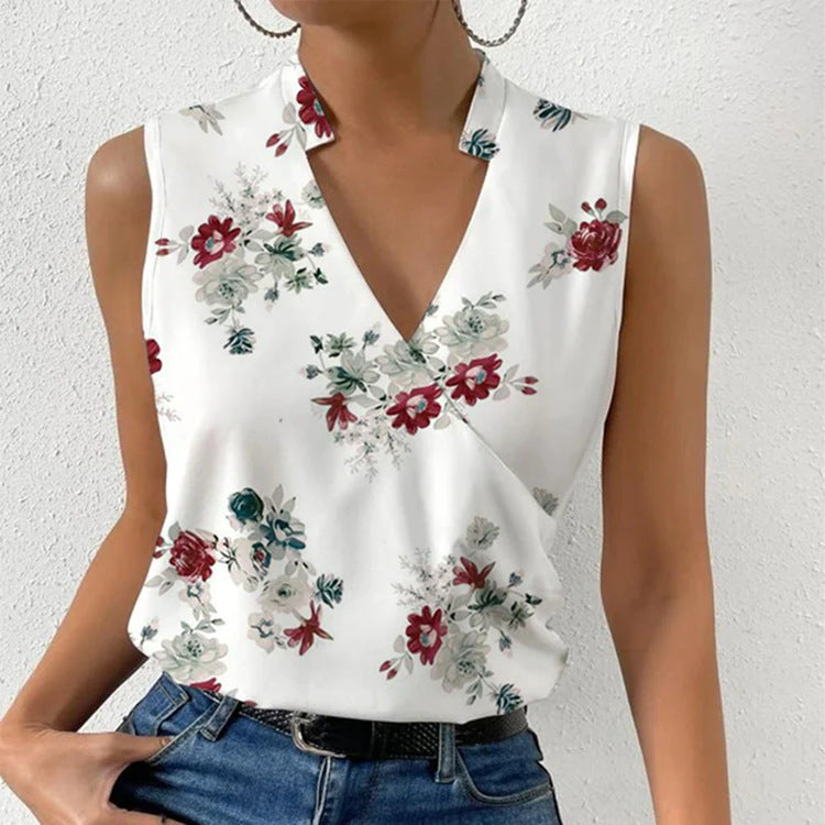 Fudus Sommer-Top: Ärmelloses V-Neck T-Shirt mit Print