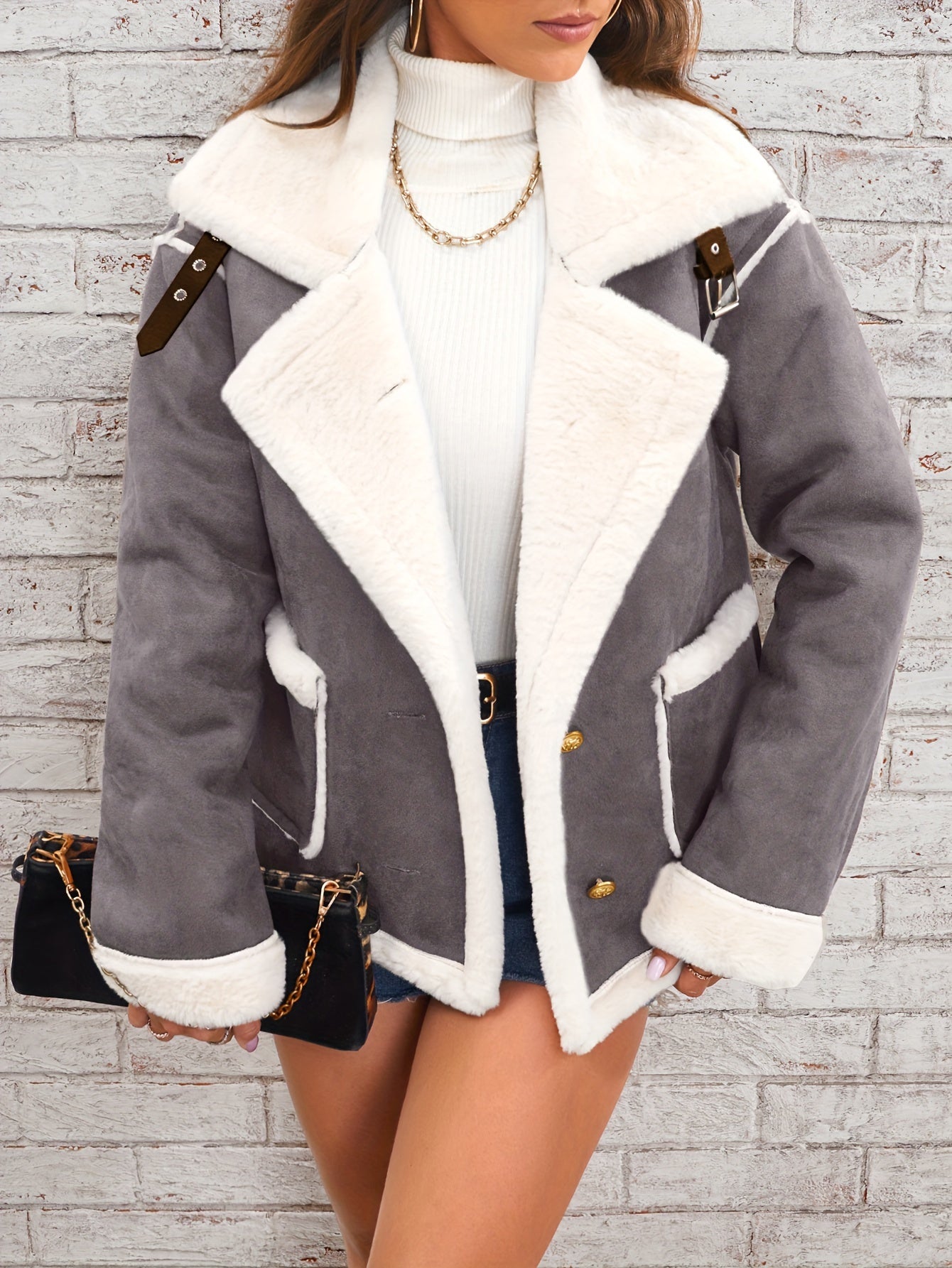 Leyarae: Warme, lässige Winterjacke mit Plüsch und Reverskragen