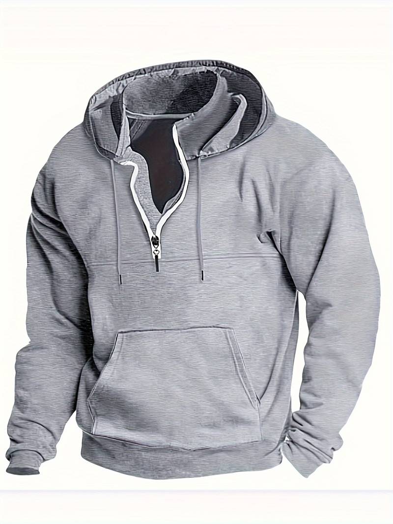 Fudus Kapuzenpullover mit langen Ärmeln, halbhohem Reißverschluss und Taschen