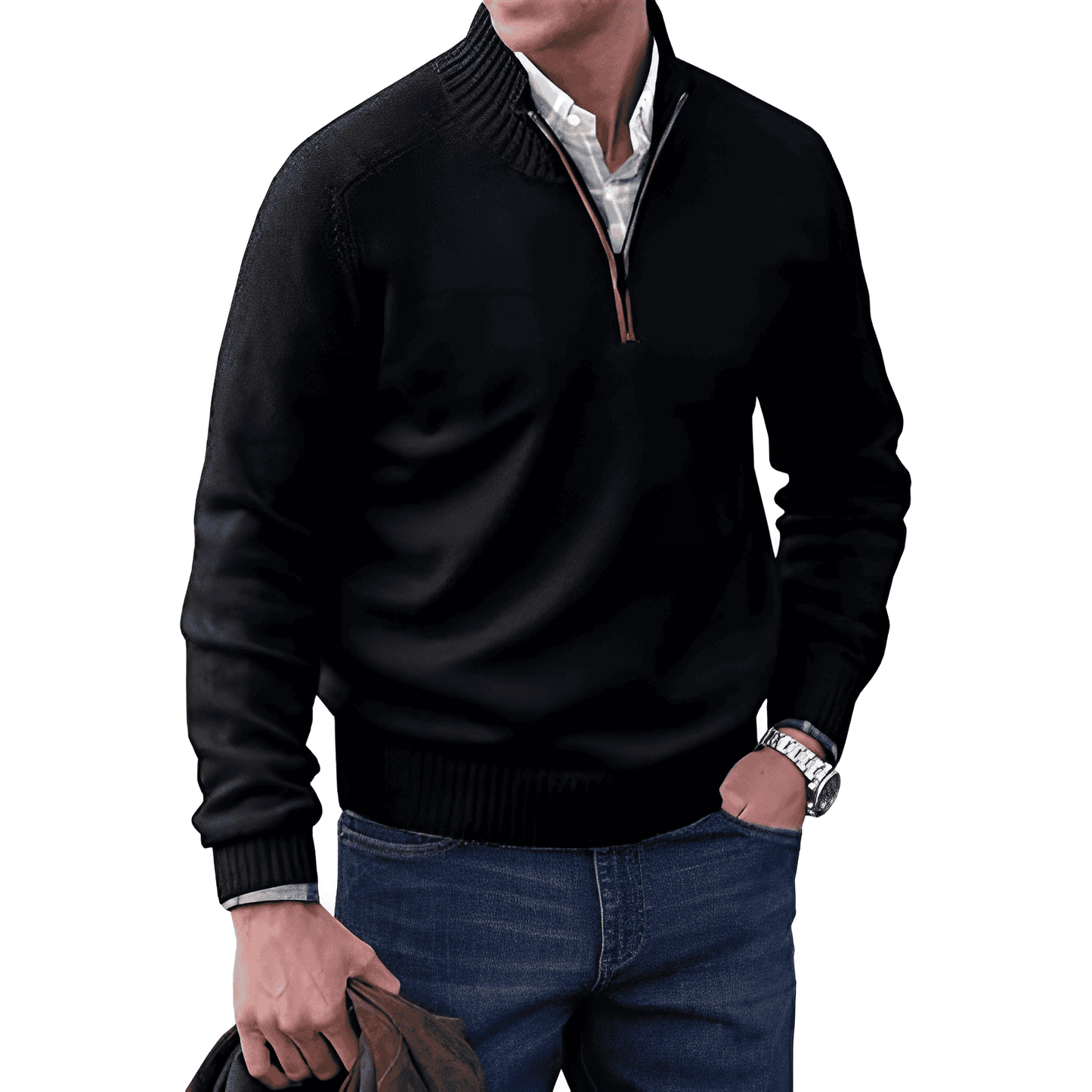 ModeGeist | Klassischer Halb-zip Pullover für Männer Baumwolle Komfortabel und Warm