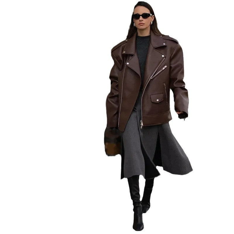 ModeGeist | Moderne Damen Kurze Leder-Look Jacke