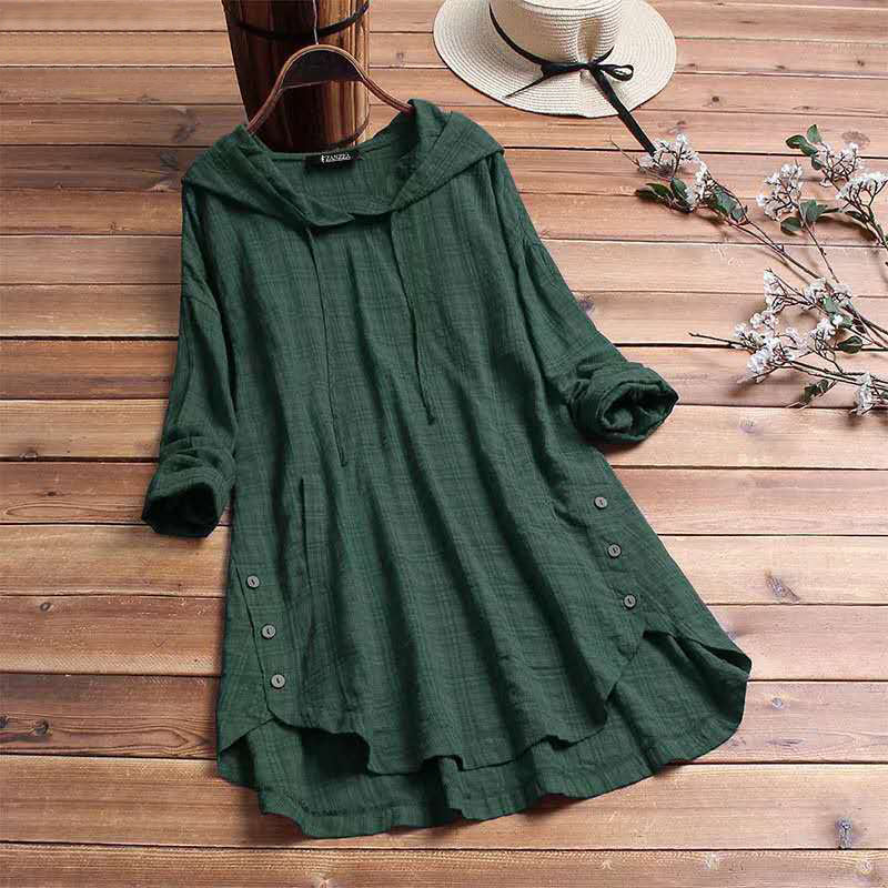 MODEGEIST Damen Hoodie-Kleid Karierte Muster Verstellbare Kapuze