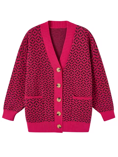 ModeGeist | Strickcardigan mit geometrischem Muster und Knopfleiste