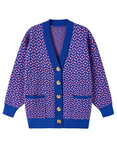 ModeGeist | Strickcardigan mit geometrischem Muster und Knopfleiste