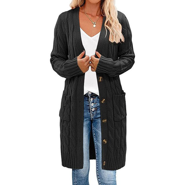 ModeGeist | Langes Wickel-Cardigan, gedreht, gestrickt und stilvoll