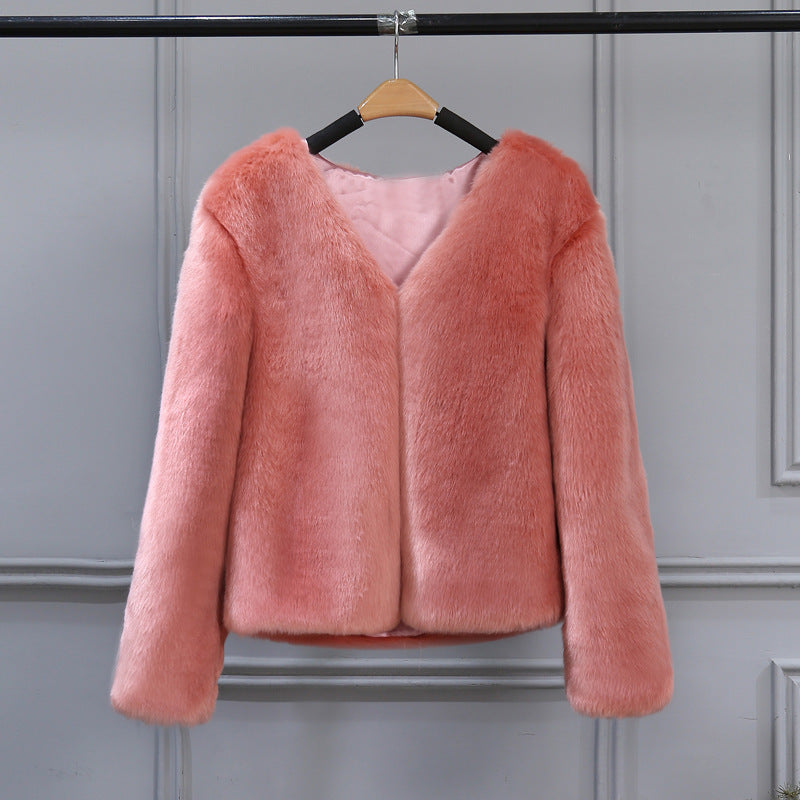 Damen Elegante Kunstfelljacke mit V-Ausschnitt und weichem Innenfutter ModeGeist