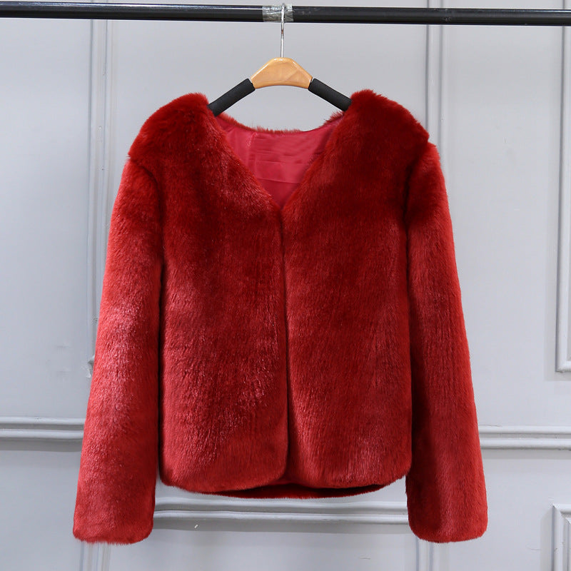 Damen Elegante Kunstfelljacke mit V-Ausschnitt und weichem Innenfutter ModeGeist
